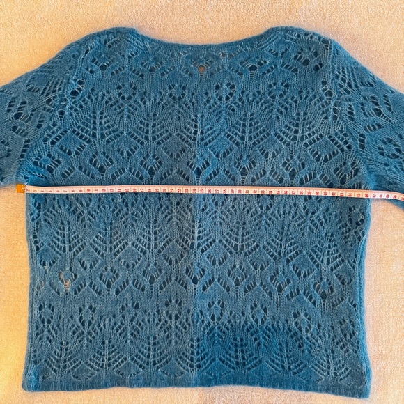 Sezane Olympe Blue Azur Mohair Wool Pointelle Cardigan/Jumper - Size S - Picture 12 of 14